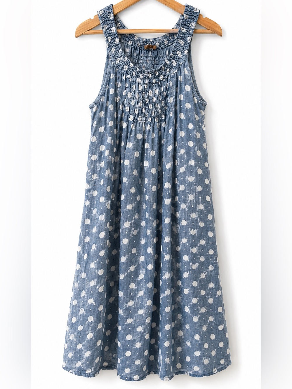 Beyond Capri Made in Italy 100% Linen Polka Dot Midi Dress One Size